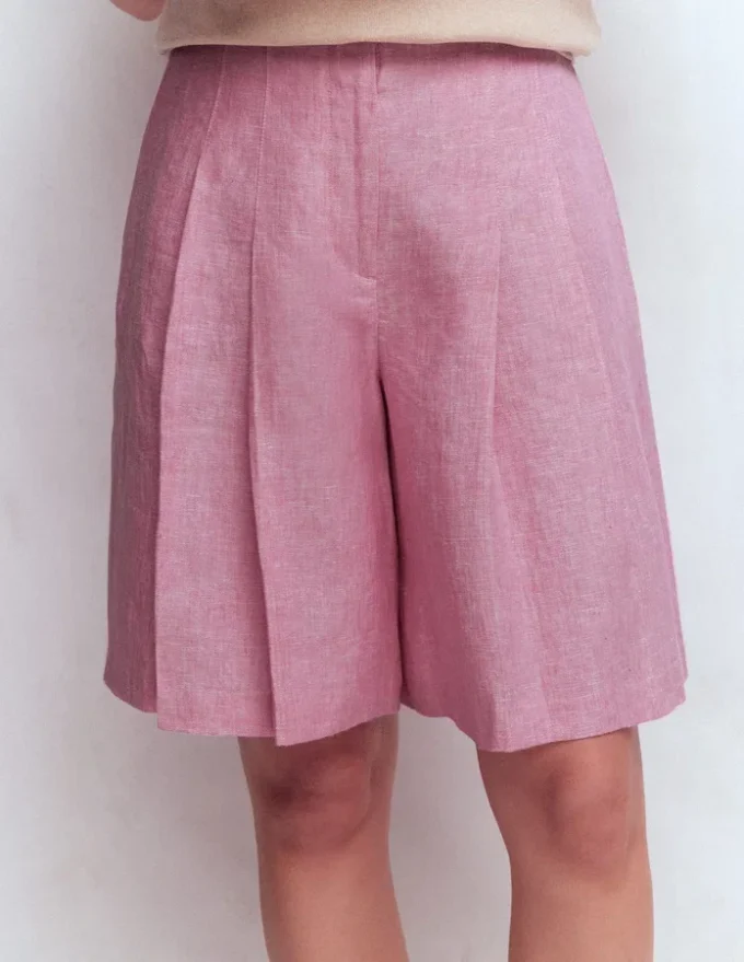 Highbury Pleated Linen Shorts Meadowsweet Pink Chambray Highbury Pleated Linen Shorts Meadowsweet Pink Chambray