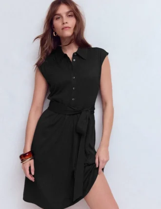 Honor Short Jersey Shirt Dress Black