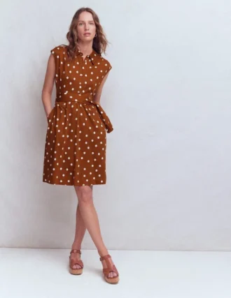 Honor Short Jersey Shirt Dress Cognac, Painted Dot Spaced