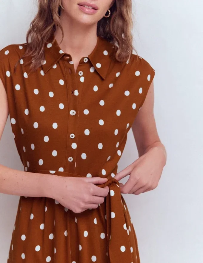 Honor Short Jersey Shirt Dress Cognac, Painted Dot Spaced Honor Short Jersey Shirt Dress Cognac, Painted Dot Spaced