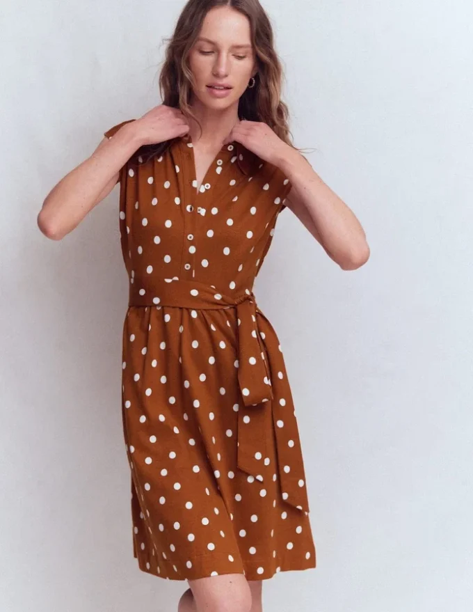 Honor Short Jersey Shirt Dress Cognac, Painted Dot Spaced Honor Short Jersey Shirt Dress Cognac, Painted Dot Spaced