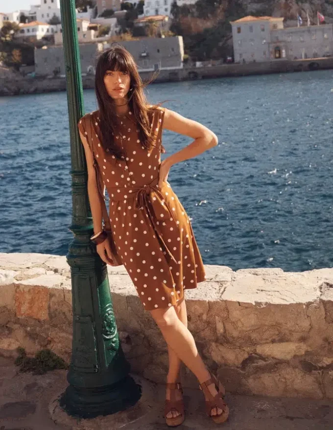 Honor Short Jersey Shirt Dress Cognac, Painted Dot Spaced Honor Short Jersey Shirt Dress Cognac, Painted Dot Spaced