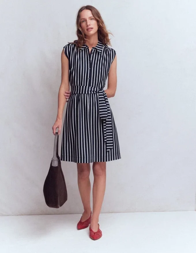 Honor Short Jersey Shirt Dress Navy and White Stripe Honor Short Jersey Shirt Dress Navy and White Stripe