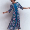 Imelda Kimono Jersey Dress Blue, Botanical Trail Imelda Kimono Jersey Dress Blue, Botanical Trail