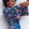 Imelda Kimono Jersey Dress Blue, Botanical Trail Imelda Kimono Jersey Dress Blue, Botanical Trail