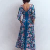 Imelda Kimono Jersey Dress Blue, Botanical Trail Imelda Kimono Jersey Dress Blue, Botanical Trail