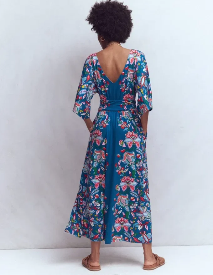Imelda Kimono Jersey Dress Blue, Botanical Trail Imelda Kimono Jersey Dress Blue, Botanical Trail