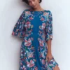 Imelda Kimono Jersey Dress Blue, Botanical Trail Imelda Kimono Jersey Dress Blue, Botanical Trail