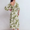 Imelda Kimono Jersey Dress Olive, Botanical Flourish Mono Imelda Kimono Jersey Dress Olive, Botanical Flourish Mono