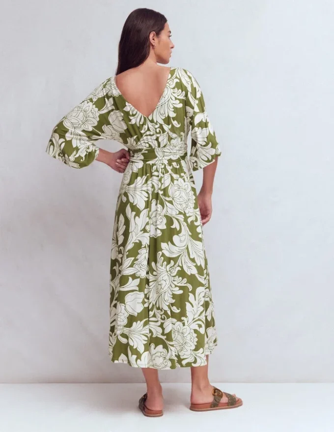 Imelda Kimono Jersey Dress Olive, Botanical Flourish Mono Imelda Kimono Jersey Dress Olive, Botanical Flourish Mono