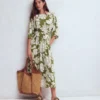 Imelda Kimono Jersey Dress Olive, Botanical Flourish Mono Imelda Kimono Jersey Dress Olive, Botanical Flourish Mono