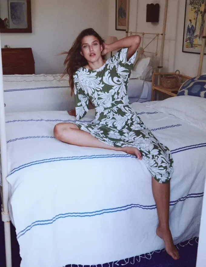 Imelda Kimono Jersey Dress Olive, Botanical Flourish Mono Imelda Kimono Jersey Dress Olive, Botanical Flourish Mono