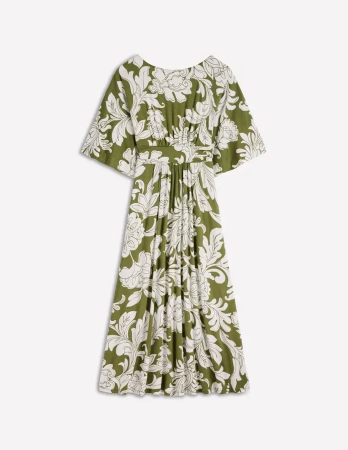 Imelda Kimono Jersey Dress Olive, Botanical Flourish Mono Imelda Kimono Jersey Dress Olive, Botanical Flourish Mono