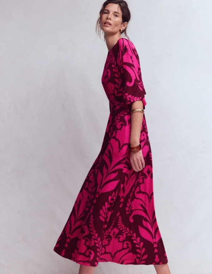 Imelda Kimono Jersey Dress Pink Peony, Decorative Lattice Imelda Kimono Jersey Dress Pink Peony, Decorative Lattice