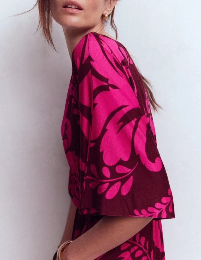 Imelda Kimono Jersey Dress Pink Peony, Decorative Lattice Imelda Kimono Jersey Dress Pink Peony, Decorative Lattice