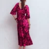 Imelda Kimono Jersey Dress Pink Peony, Decorative Lattice Imelda Kimono Jersey Dress Pink Peony, Decorative Lattice