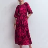 Imelda Kimono Jersey Dress Pink Peony, Decorative Lattice Imelda Kimono Jersey Dress Pink Peony, Decorative Lattice