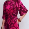 Imelda Kimono Jersey Dress Pink Peony, Decorative Lattice Imelda Kimono Jersey Dress Pink Peony, Decorative Lattice