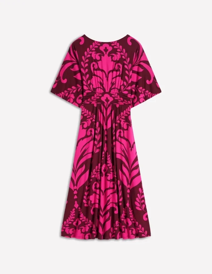Imelda Kimono Jersey Dress Pink Peony, Decorative Lattice Imelda Kimono Jersey Dress Pink Peony, Decorative Lattice