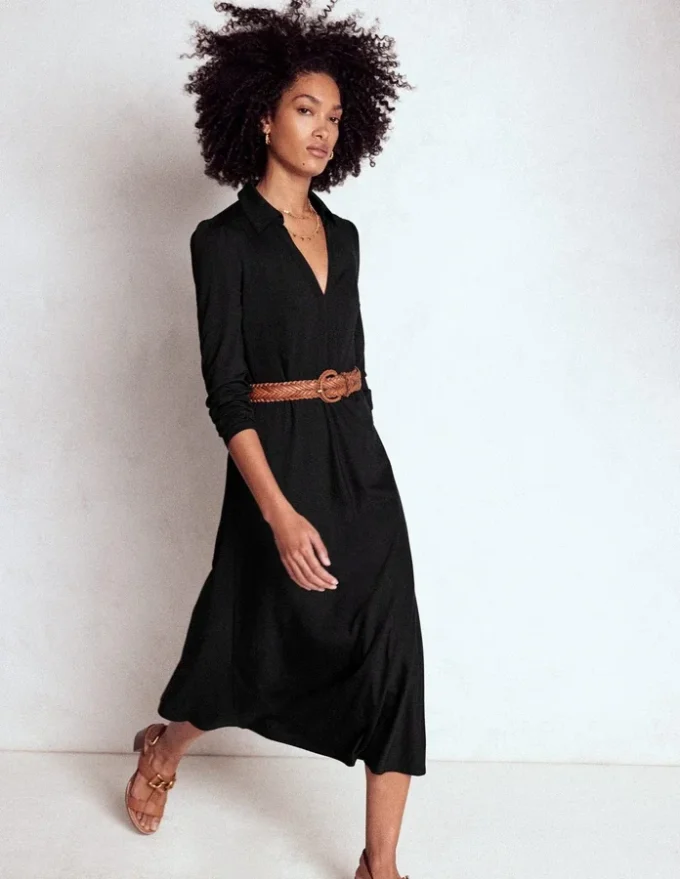 Imogen Collared Jersey Dress Black