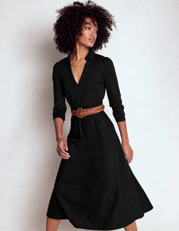 Imogen Collared Jersey Dress Black