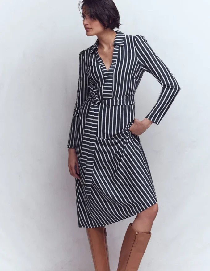 Imogen Collared Jersey Dress French Navy and Ivory Stripe Imogen Collared Jersey Dress French Navy and Ivory Stripe