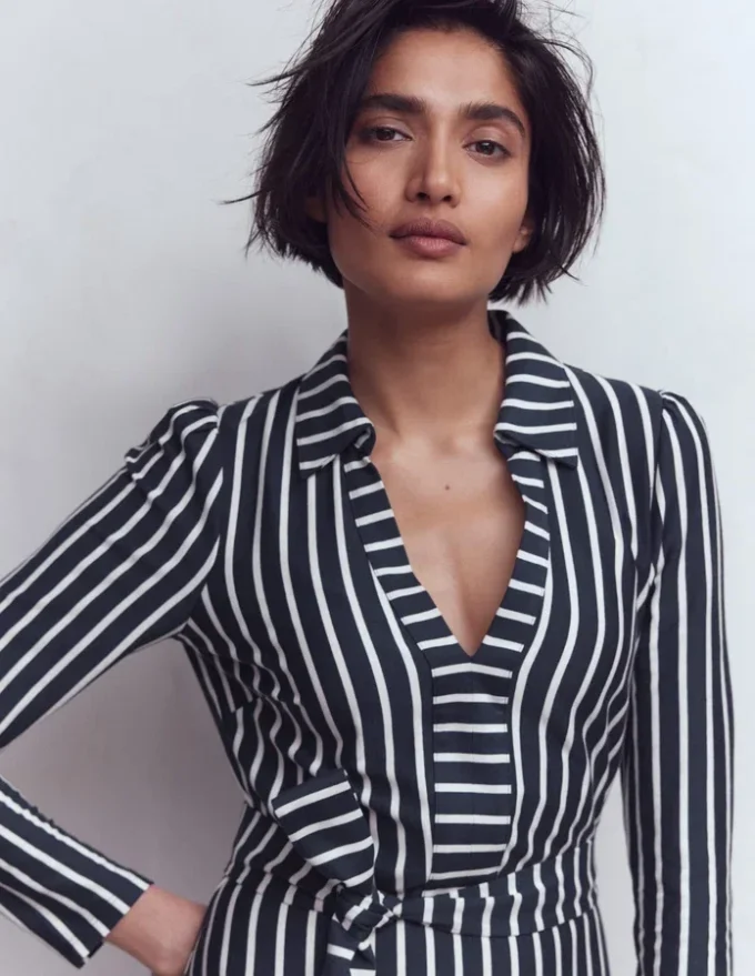 Imogen Collared Jersey Dress French Navy and Ivory Stripe Imogen Collared Jersey Dress French Navy and Ivory Stripe