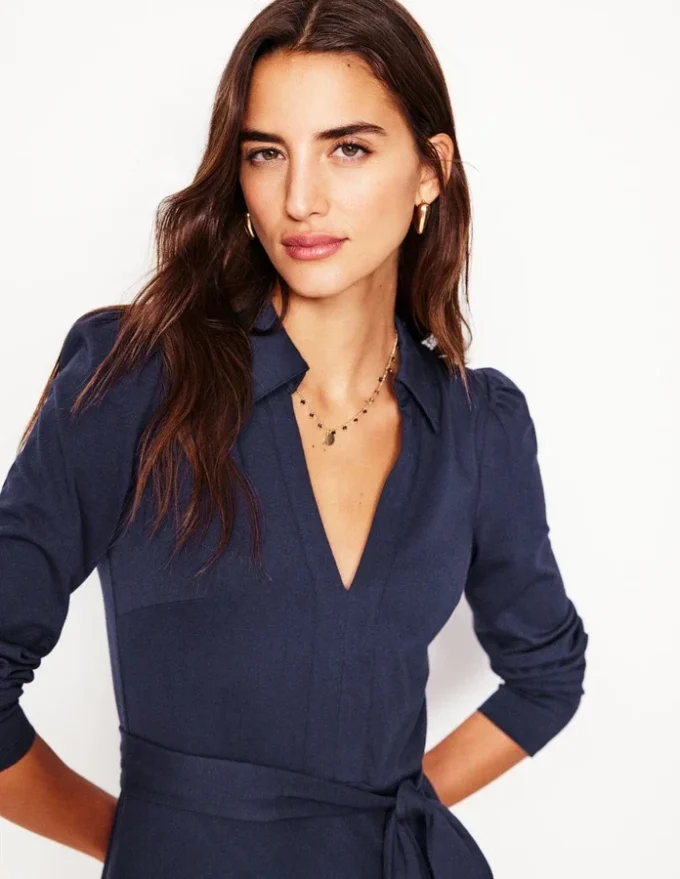 Imogen Collared Jersey Dress Navy