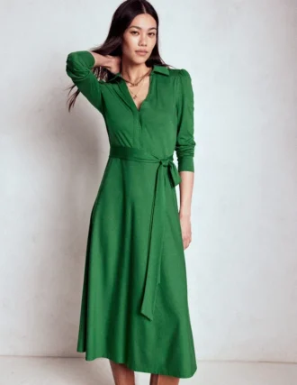 Imogen Collared Jersey Dress Pine Green