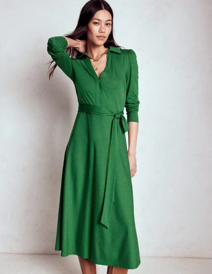 Imogen Collared Jersey Dress Pine Green Imogen Collared Jersey Dress Pine Green