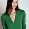 Imogen Collared Jersey Dress Pine Green Imogen Collared Jersey Dress Pine Green