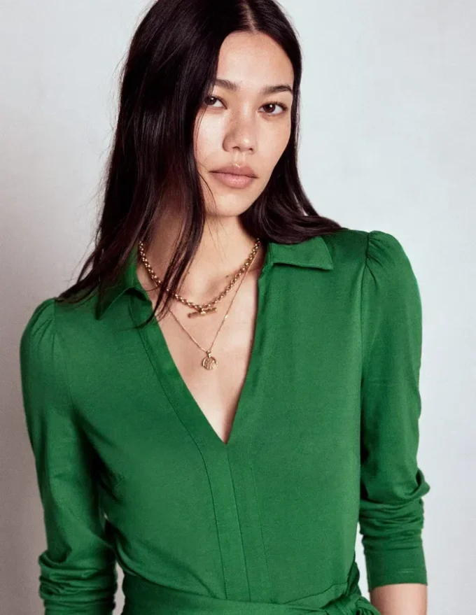 Imogen Collared Jersey Dress Pine Green Imogen Collared Jersey Dress Pine Green