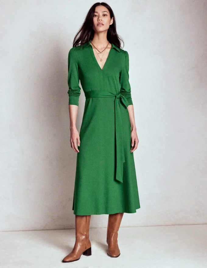 Imogen Collared Jersey Dress Pine Green Imogen Collared Jersey Dress Pine Green