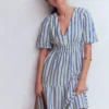 Irene Linen Midi Dress Blue Stripe Irene Linen Midi Dress Blue Stripe