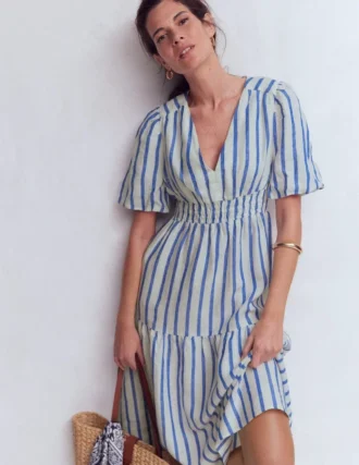 Irene Linen Midi Dress Blue Stripe