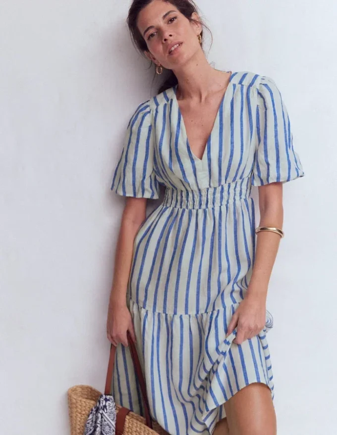 Irene Linen Midi Dress Blue Stripe Irene Linen Midi Dress Blue Stripe