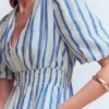 Irene Linen Midi Dress Blue Stripe Irene Linen Midi Dress Blue Stripe