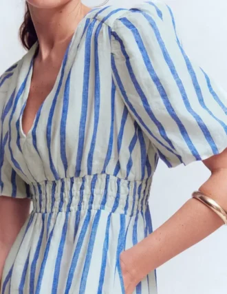Irene Linen Midi Dress Blue Stripe