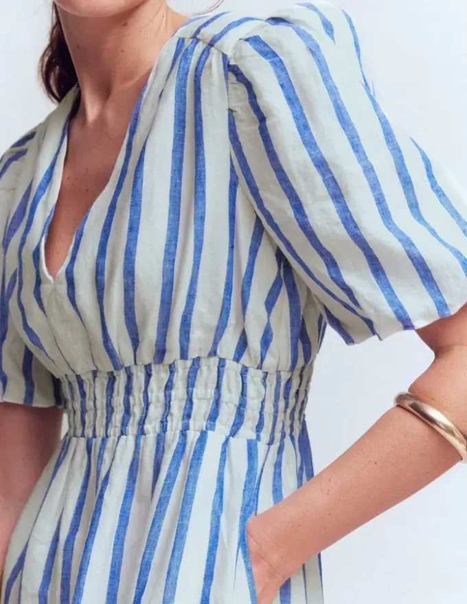 Irene Linen Midi Dress Blue Stripe Irene Linen Midi Dress Blue Stripe