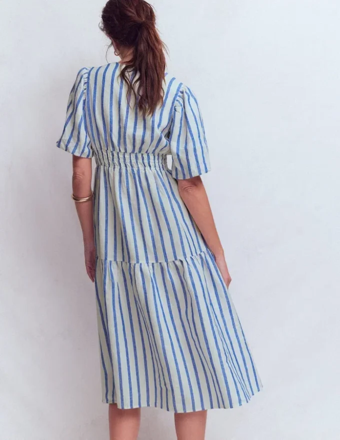 Irene Linen Midi Dress Blue Stripe Irene Linen Midi Dress Blue Stripe