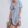 Irene Linen Midi Dress Blue Stripe Irene Linen Midi Dress Blue Stripe