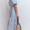 Irene Linen Midi Dress Blue Stripe Irene Linen Midi Dress Blue Stripe