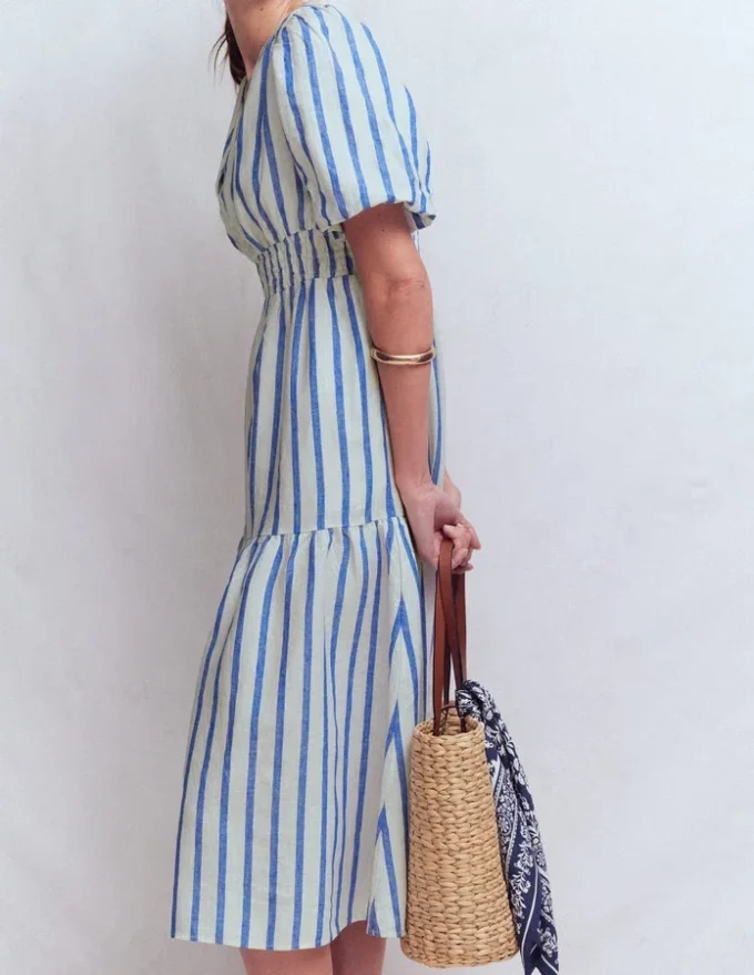 Irene Linen Midi Dress Blue Stripe Irene Linen Midi Dress Blue Stripe