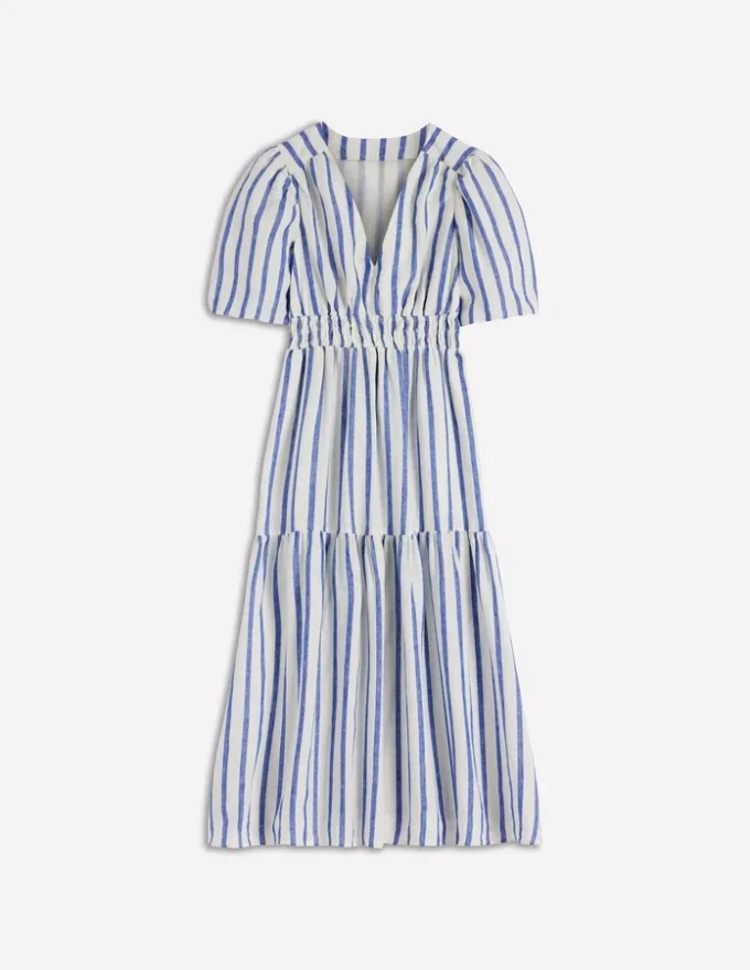 Irene Linen Midi Dress Blue Stripe Irene Linen Midi Dress Blue Stripe
