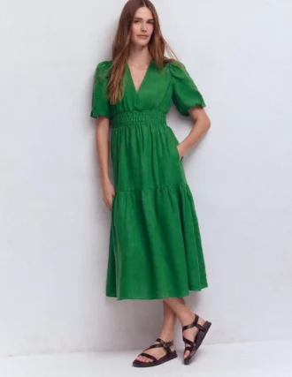 Irene Linen Midi Dress Highland Green