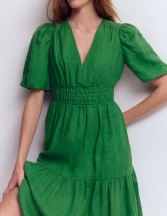 Irene Linen Midi Dress Highland Green