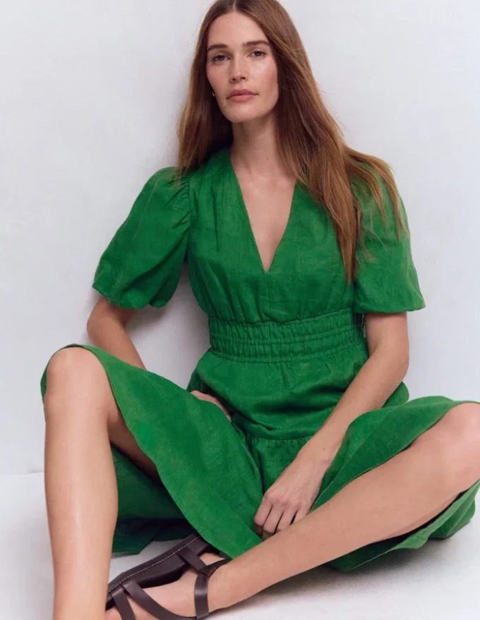 Irene Linen Midi Dress Highland Green Irene Linen Midi Dress Highland Green