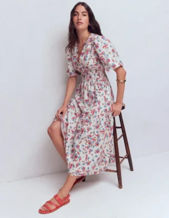 Irene Linen Midi Dress Ivory, Bloom Scatter