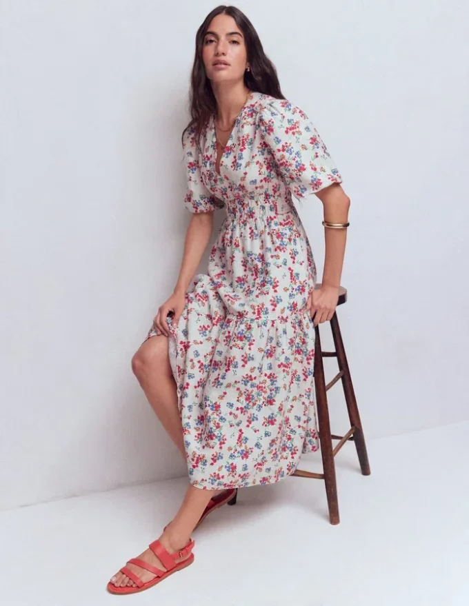 Irene Linen Midi Dress Ivory, Bloom Scatter Irene Linen Midi Dress Ivory, Bloom Scatter