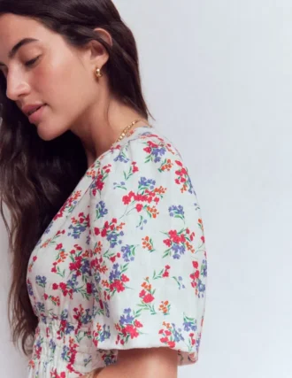 Irene Linen Midi Dress Ivory, Bloom Scatter